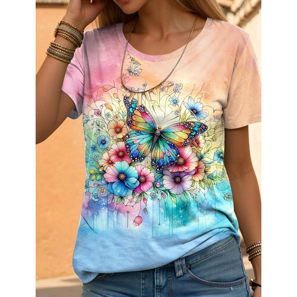 Tricou pentru femei, cu flori frumoase, imprimat 3D, tricou cu mânecă scurtă, topuri, imprimeuri 3D, cămașă cu gâtul în formă de O, îmbrăcăminte casual de vară pentru femei.