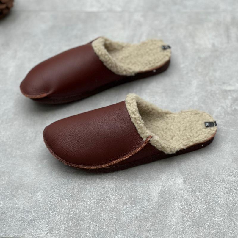 Fashion Winter Women's Shoes Plush Warm Slippers Leather Shoes Old Man Real Leather Shoes