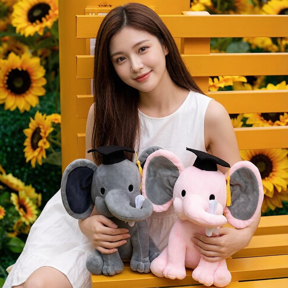 25cm Graduation Elephant Doll Plush Toy Grey Pink Cartoon Animal Bachelor Souvenir Classmate Gift