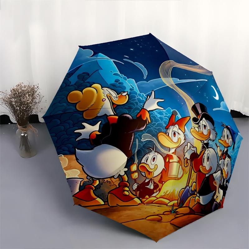 1pc Scrooge McDuck and the DuckTales Gang Automatic Opening and Closing Umbrella, Lightweight 3-Fold, With Cute Cartoon Characters, Suitable