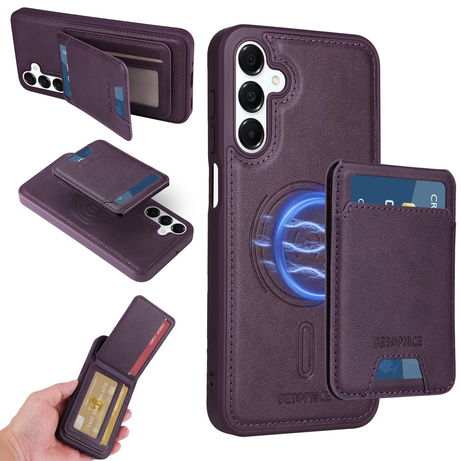 

For Samsung Galaxy A16 5G Magnetic Case BETOPNICE RFID Blocking Leather Phone Back Cover with Detachable Card Bag Purple