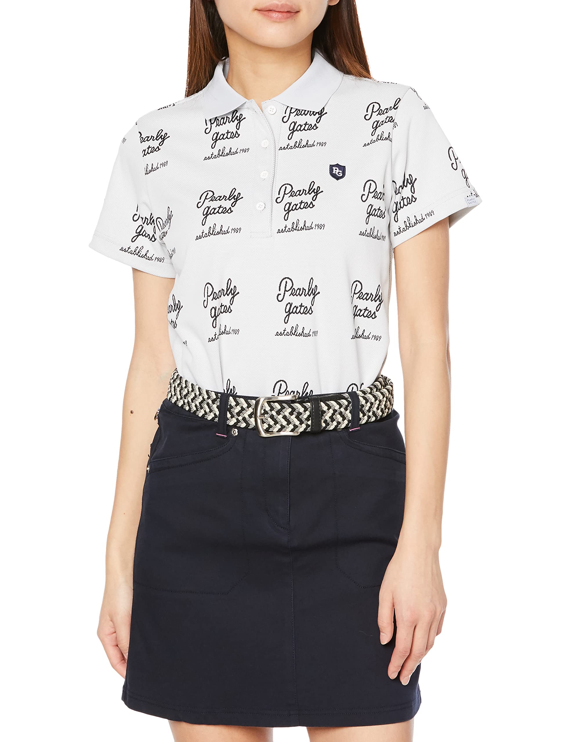 

рубашка поло с курсивным логотипом защита от УФ-лучей 1 [PEARLY GATES] женская с коротким рукавом JQ, влагопоглощающая, быстросохнущая, / 055-3160410 030_Белый [M]