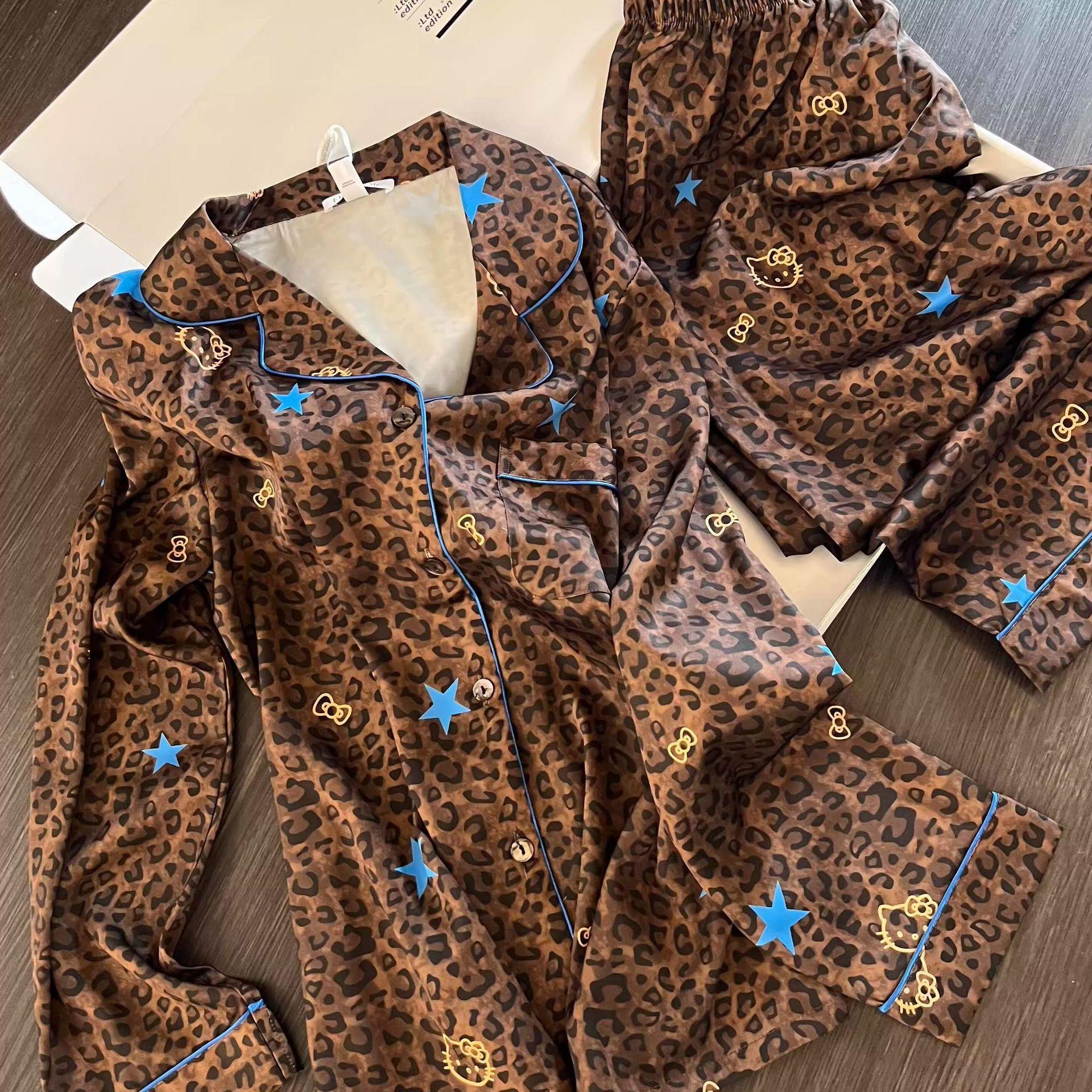 

Leopard print pajamas women s autumn and winter new long-sleeved trousers high-end pure desire fashion suit loungewear can be worn outside L 100-120