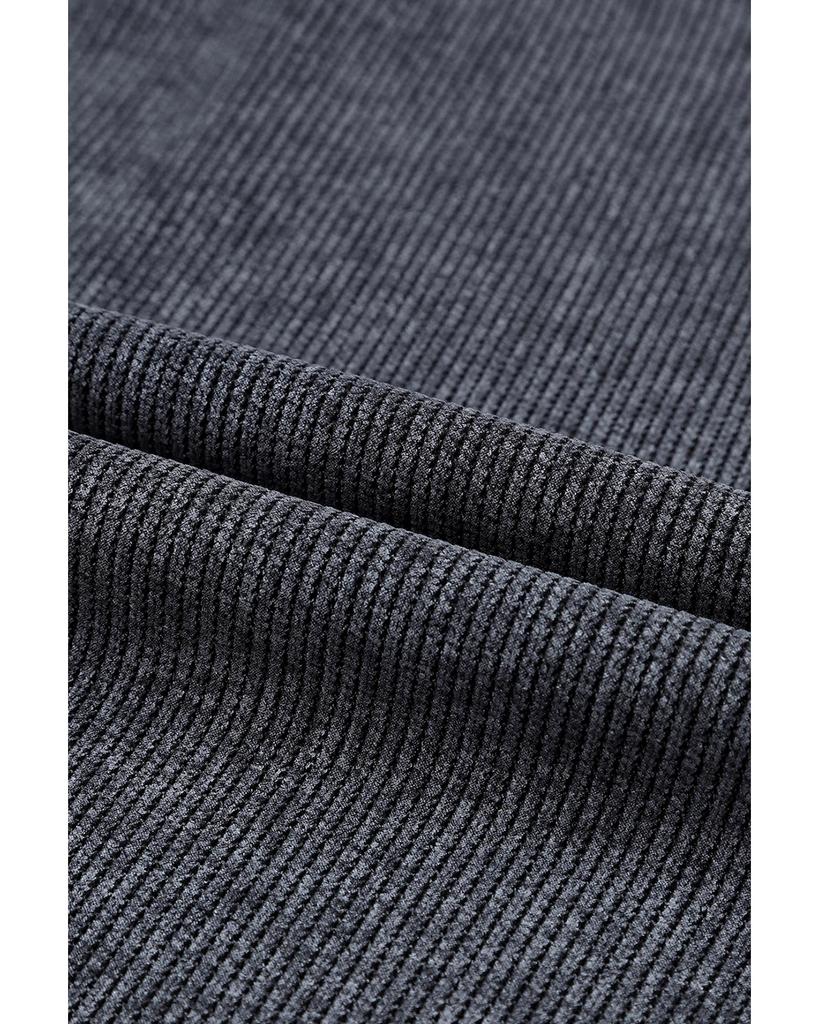 Azura Exchange Gray Ribbed Knit Round Neck Pullover Sweatshirt