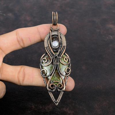 Dragon Bloodstone Pendant Copper Wire Wrapped Pendant Rainbow Moonstone Pendant Copper Wire Wrap Jewelry Handmade Gemstone Pendant For Gift