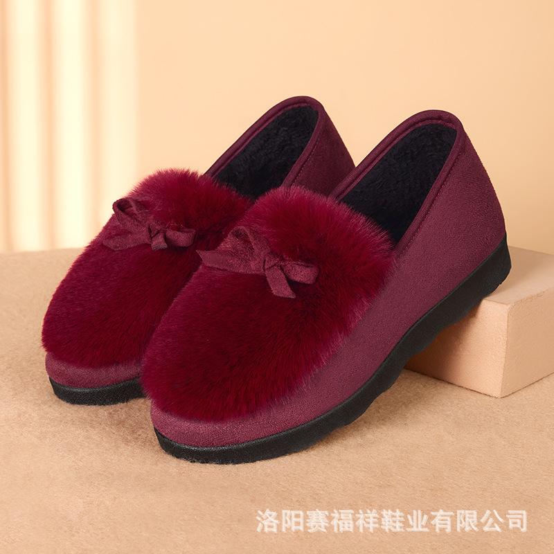 Mao Mao shoes women wear in winter, velvet new thick-soled one-pedal mother, old Beijing elderly, cloth shoes, Doudou cotton shoes