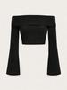 Long Sleeve Crop Top Phumee Flared Open Shoulder  Rib-knit A1904