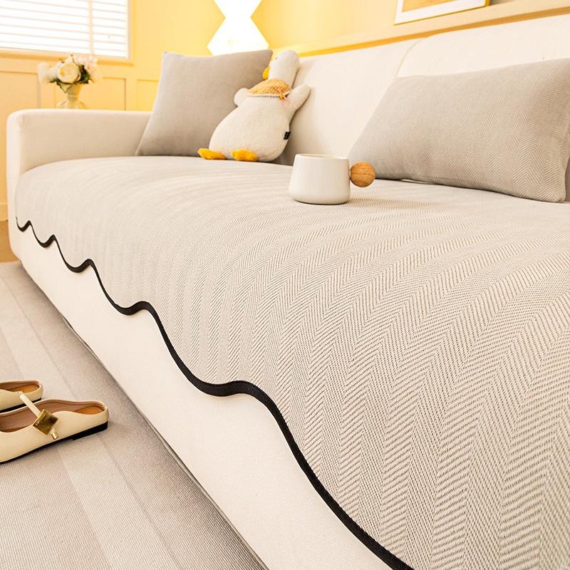 Unregelmäßige Vier Jahreszeiten Universal Chenille Sofaüberwurf Einfarbig Gestreiftes Sofa Handtuch für Wohnzimmer Rutschfestes Couchkissen Zuhause