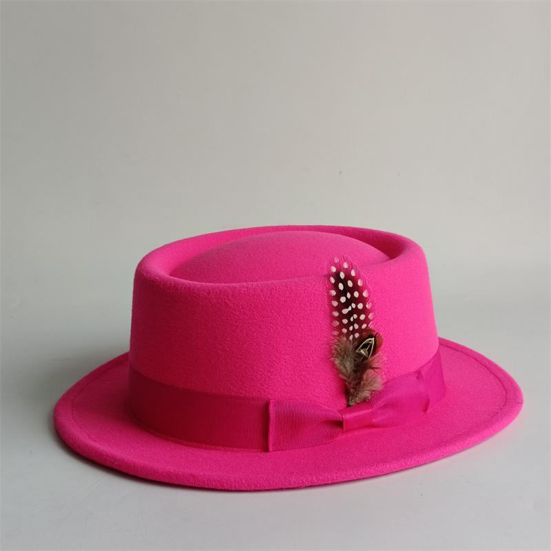 Vintage Pork Pie Hat For Men Wide Brim Felt Black Fedora Church Jazz Ribbon Trilby Panama Gangsters Caps Gentleman'S Style