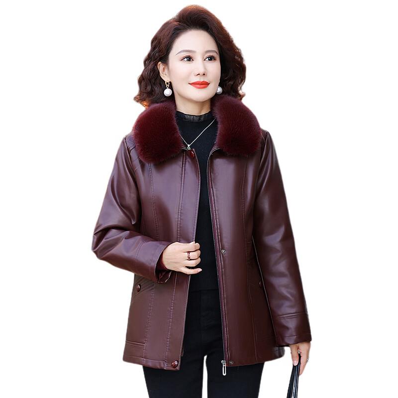 LangSha Women's Plush Lined Mid-Length Faux Leather Winter Jacket