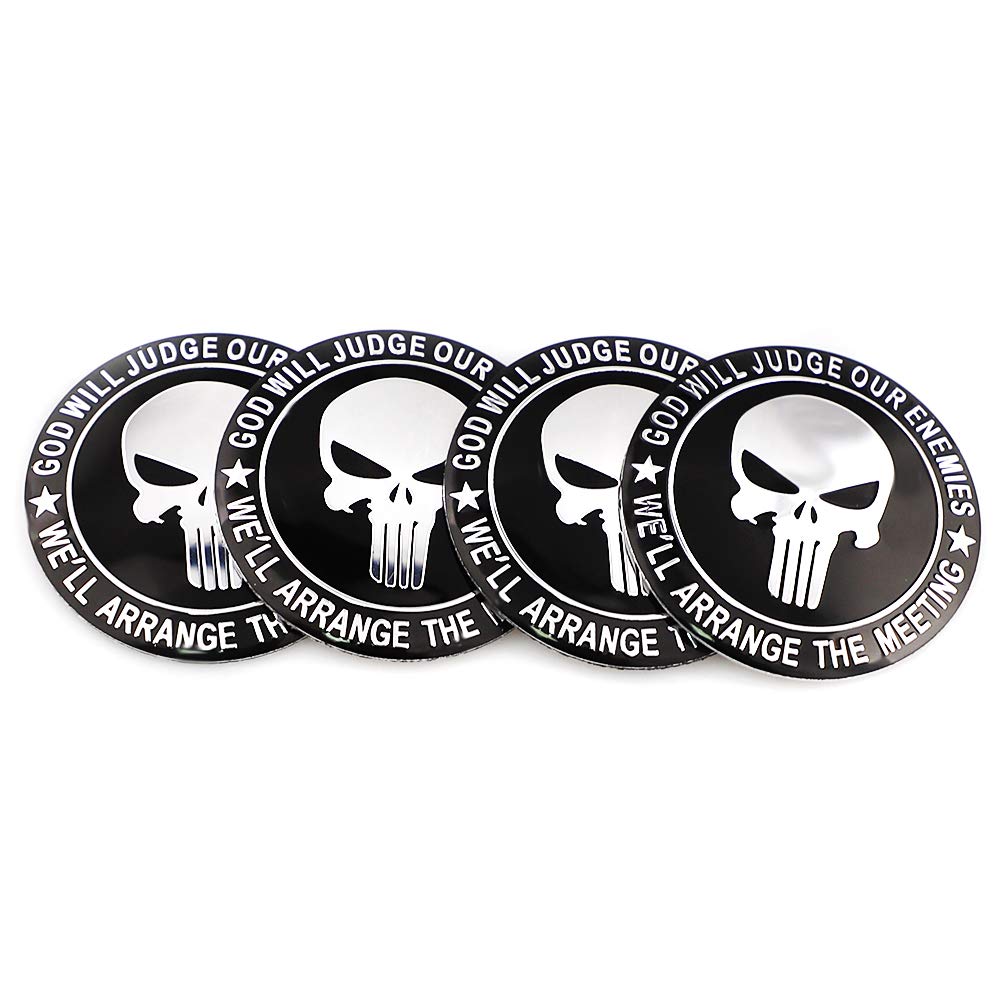 Generic Wheel Center Cap 56mm 65mm Wheel Sticker Wheel Center Cap Sticker Skull Sticker Compatible Set of 4 (Black-56mm)