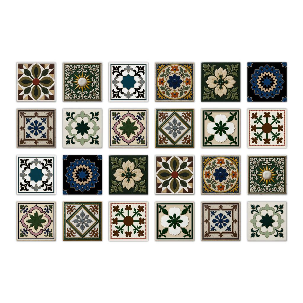 24pcs Mandala Wall Stickers Kitchen Self-Adhesive Waterproof Tile Stickers Bathroom Decor Moroccan Pvc Decal