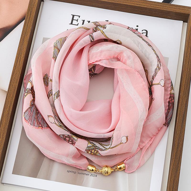 Sciarpa Quadrata in Seta Chiffon con Fibbia Magnetica di Lusso per Donna, Protezione per il Collo, Sciarpe alla Moda per l'Estate