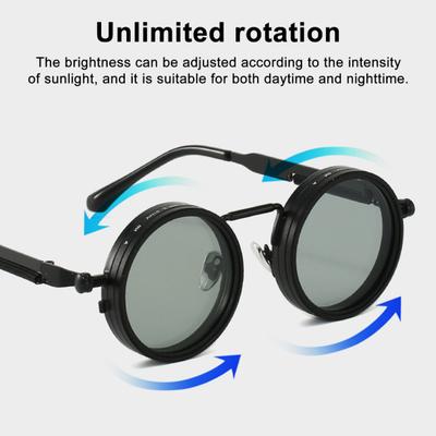 Adjustable Polarized Unisex Sunglasses with ND Filter Lenses Eye Protection Color-Changing Round Frame Outdoor Driving Sunglasses