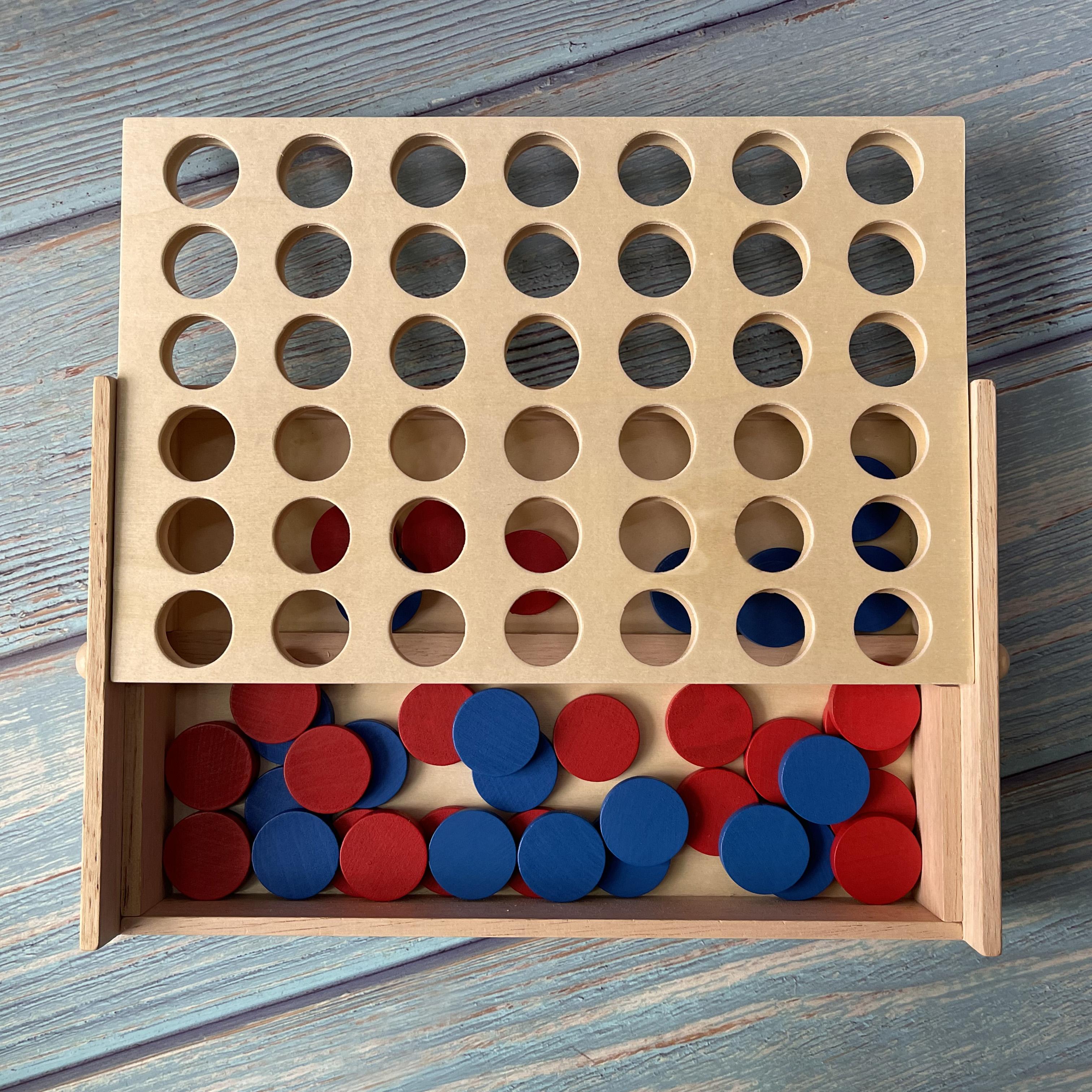 Wooden 4 in a Row Game, Foldable Classic Connect 4 Strategy Board Game for Kids & Family