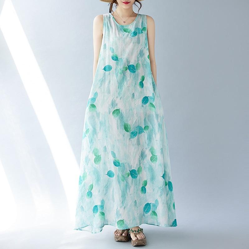Sleeveless Plus Size Cotton Vintage Floral New In Dresses for Women Casual Loose Long Summer Dress