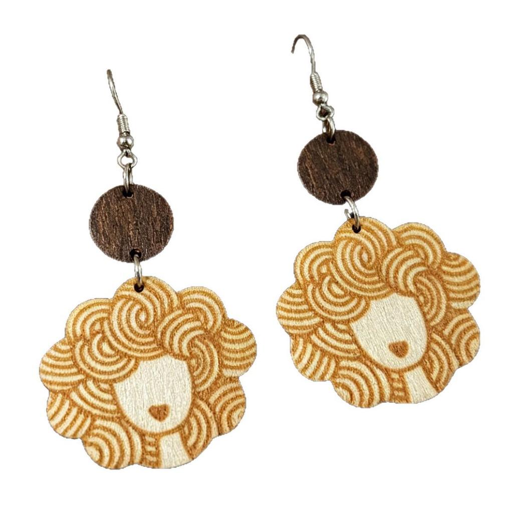 Wooden Double-Sided Patchwork Pendant Earrings for Women