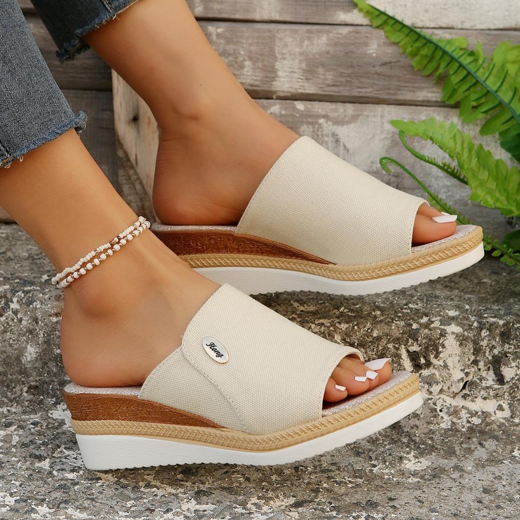 New summer one-word with wedge heel cool slippers women's shoes women's thick-soled large-size fish mouth sandals