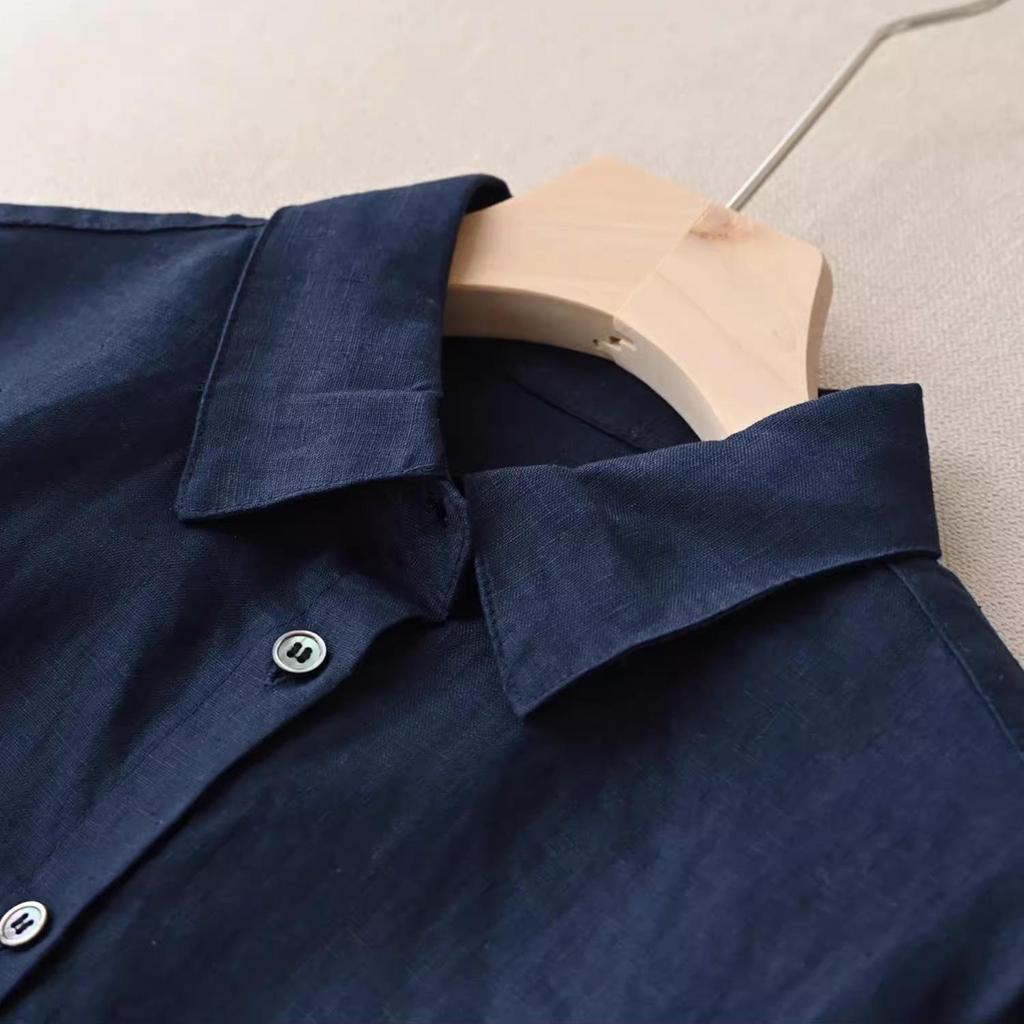 Women's Tencel Ramie Solid Color Long Sleeve Shirt - Early Autumn Casual Top