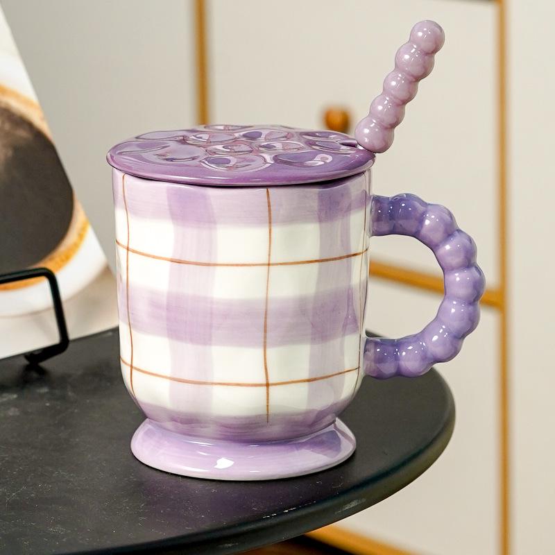 

Artistic Ceramic Mug Set: Heat-Resistant Tall Cup with Lid & Spoon, Elegant Design for Girls 301-400ml