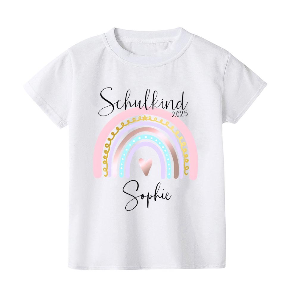 Söt skolbarns-t-shirt med namn Regnbåge Skolbarn 2025 T-shirts Personlig Första klass t-shirt Gåva första skoldagen