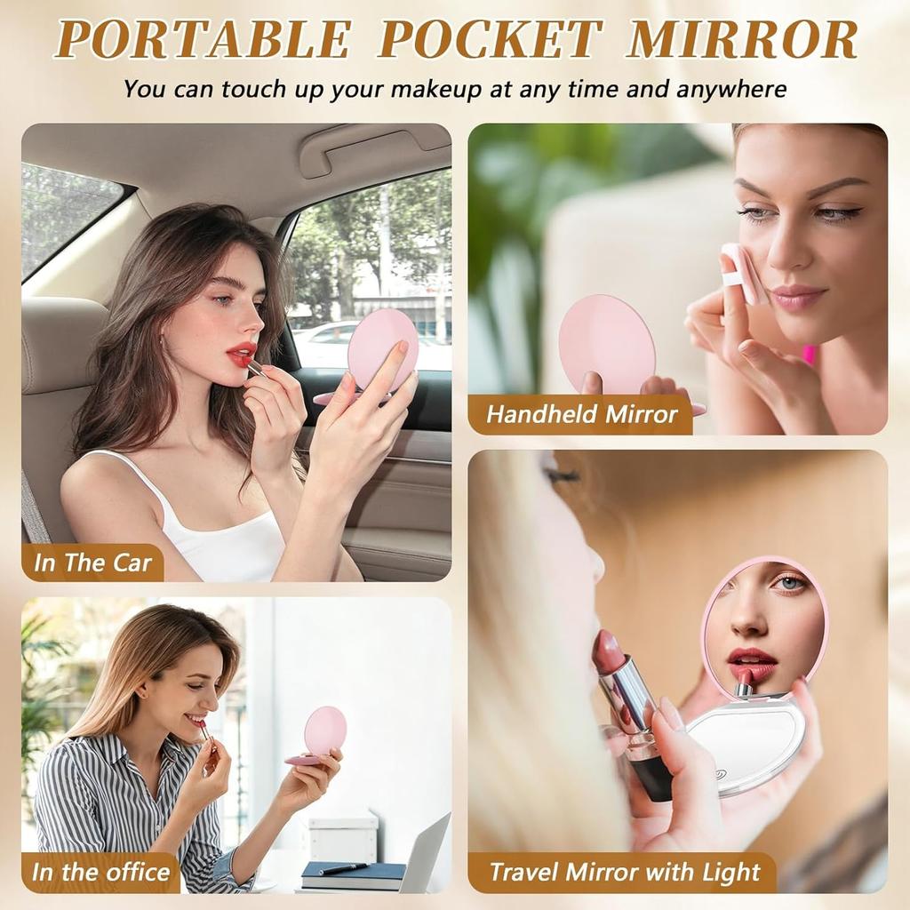 LED Foldable Makeup Mirror 2X Magnification USB Type-C Rechargeable Compact Mirror with Light Portable Travel Cosmetic Mirror for Women