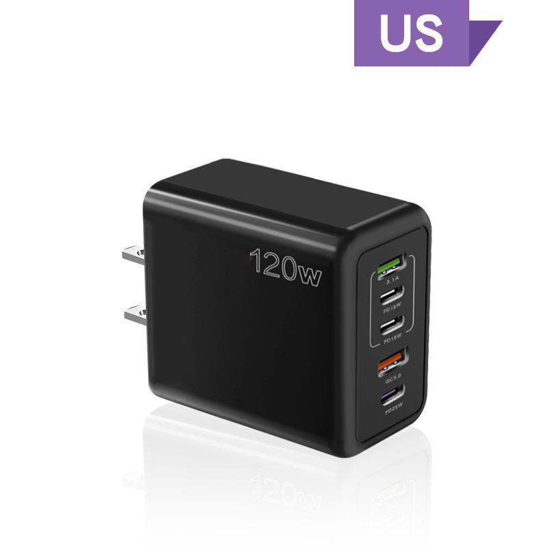 120W Multi-Port Fast Charger, PD+USB, Type-C, EU/US/UK Plug, Compatible with Apple Devices.