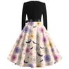 Women's Casual Fashion Halloween Printed V-Neck Vintage Dress
