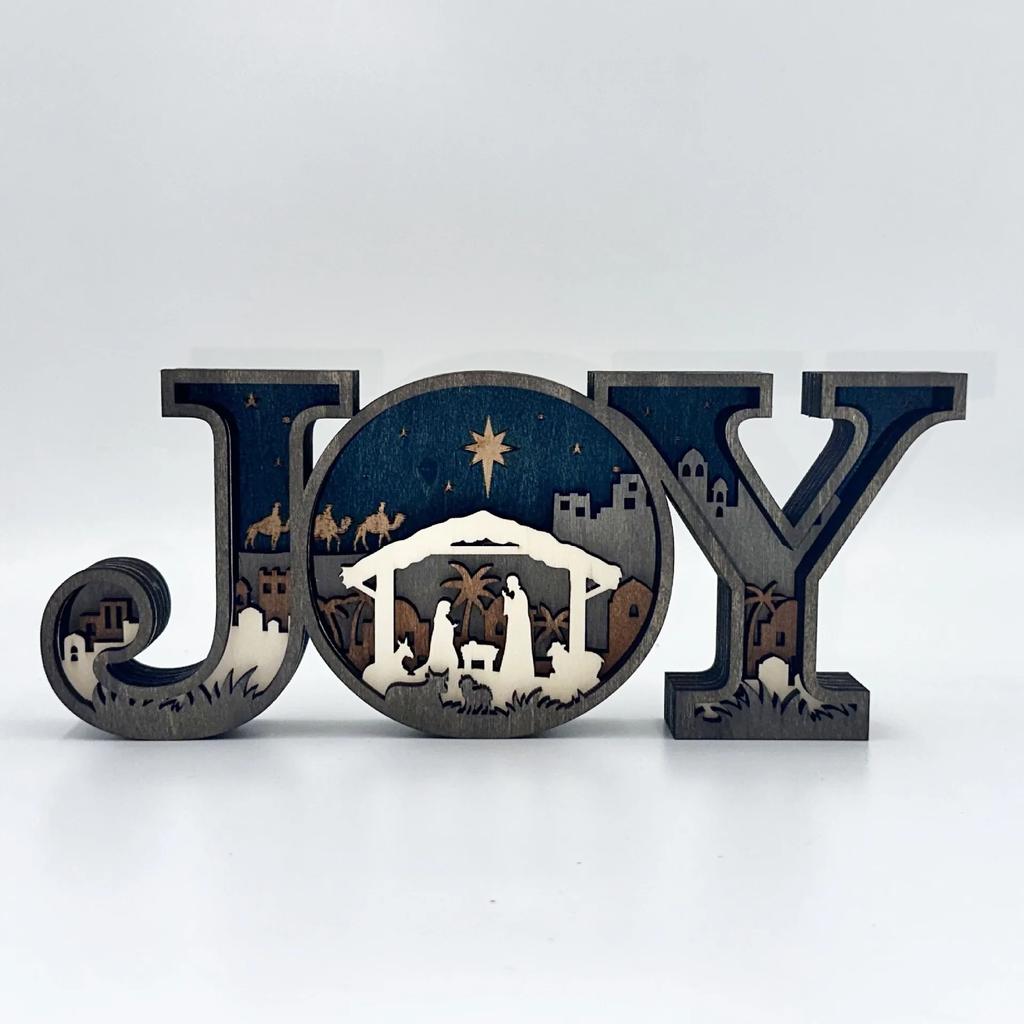 Home Decor Christmas Decorations Creative Design Joy Letter Ornaments Holy Family Wooden Crafts Scene of the Coming of Jesus