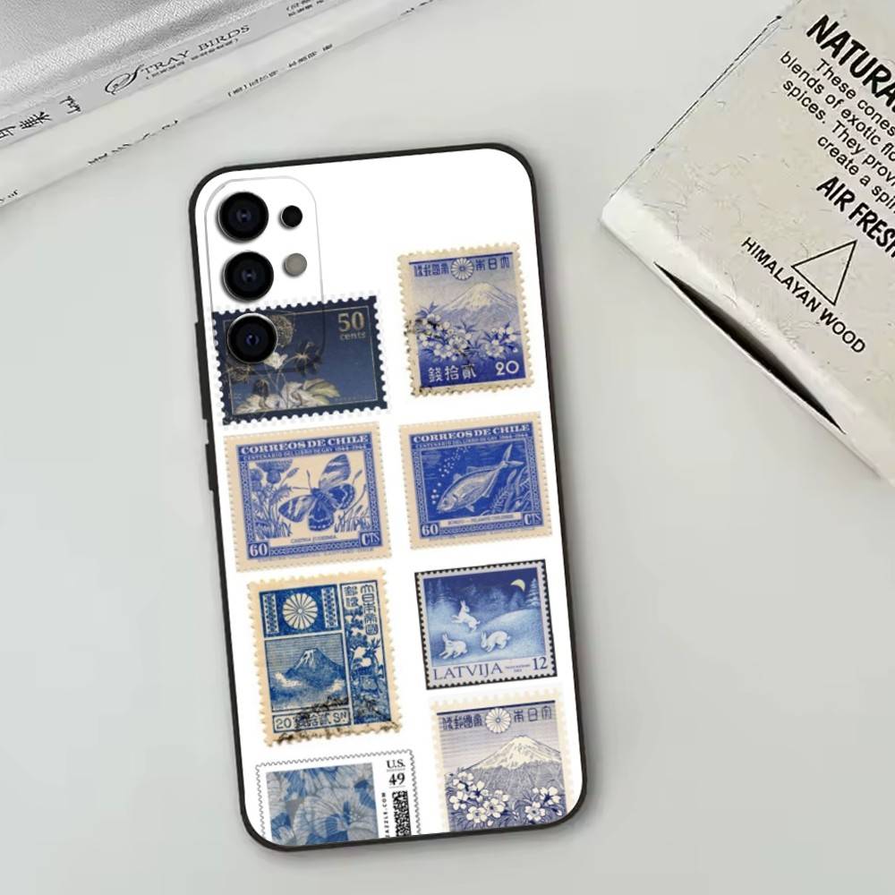 Retro Stamp Phone Case For Samsung S25,S24,S21,S22,S23,S30,Ultra,S20,Plus,Fe,Soft Silicone Black Cover