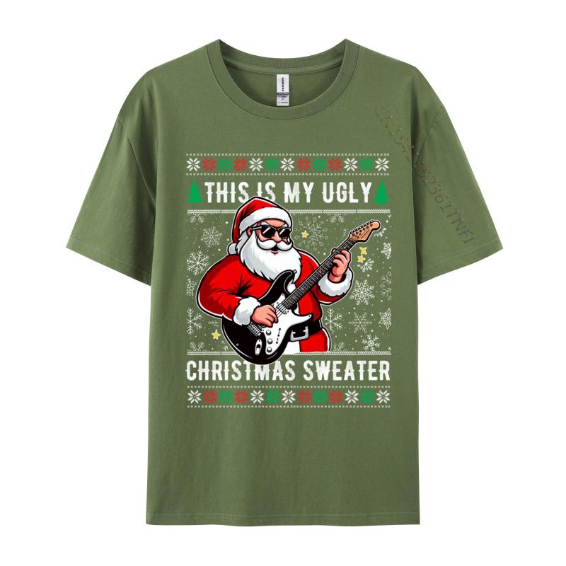 Santa Loves Guitar This Is My Ugly Sweater Christmas Music T Shirts Anime Comic Novelty Tshirts Boy Youth Tees