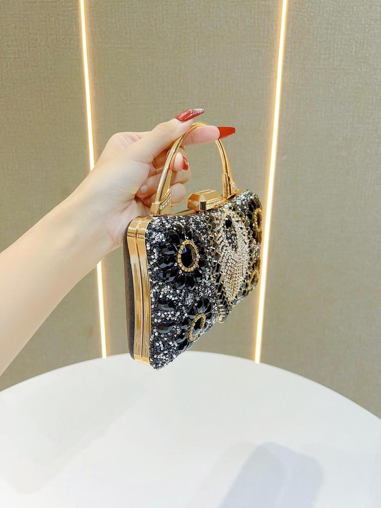 Elegante Borsa a Mano da Sera con Strass Decorati Piccola Borsa da Festa da Mano per Eventi Matrimoniali