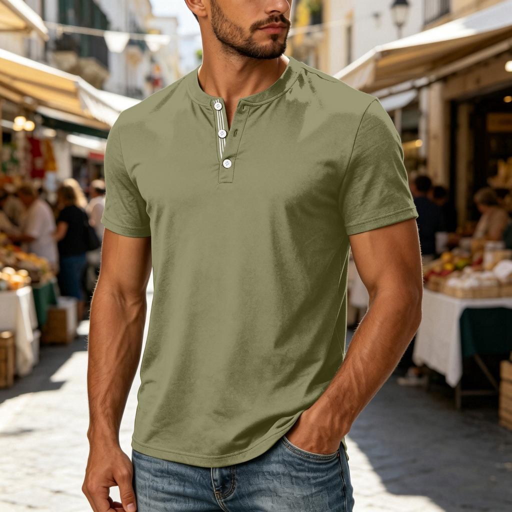 Men's Henley Neck Short Sleeve Shirt Casual Button Down Lightweight Breathable Cotton T Shirt for Everyday Wear