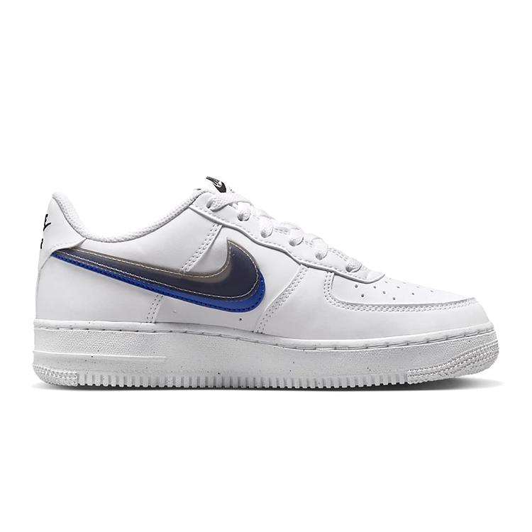 Nike Air Force 1 Low Impact Next Nature Double Swoosh White Black Blue GS FD0688-100