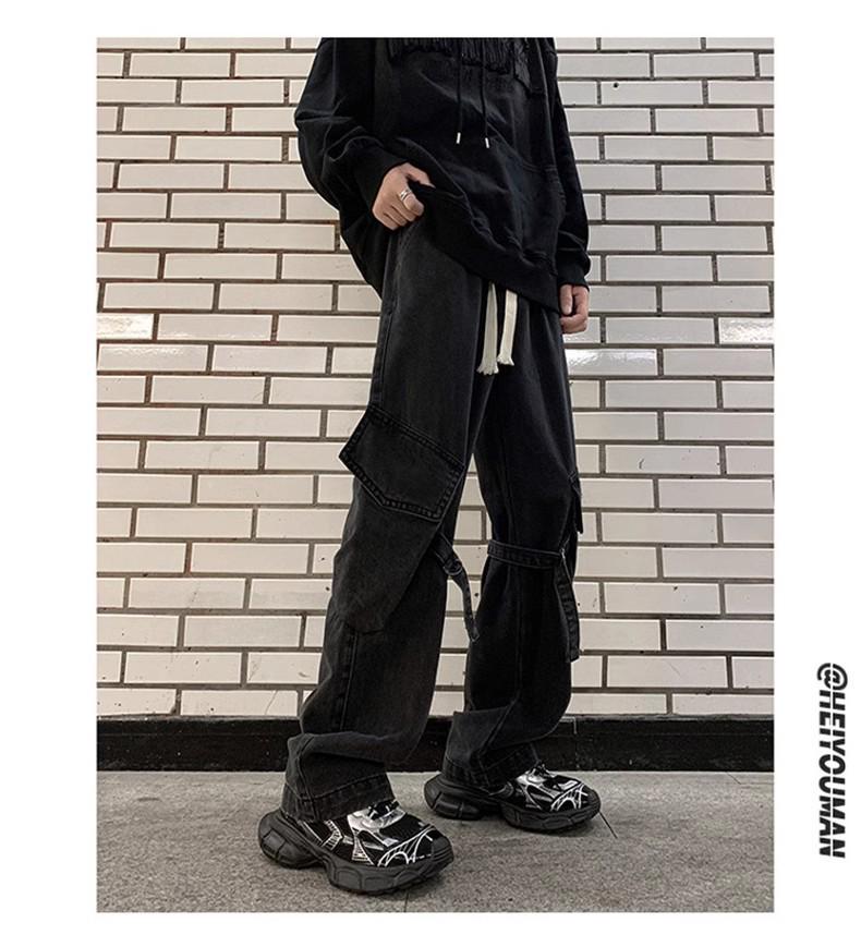 Men's Multi-Pocket Cargo Jeans - Loose Fit, Wide Leg, Spring/Autumn/Winter Casual Trend Pants