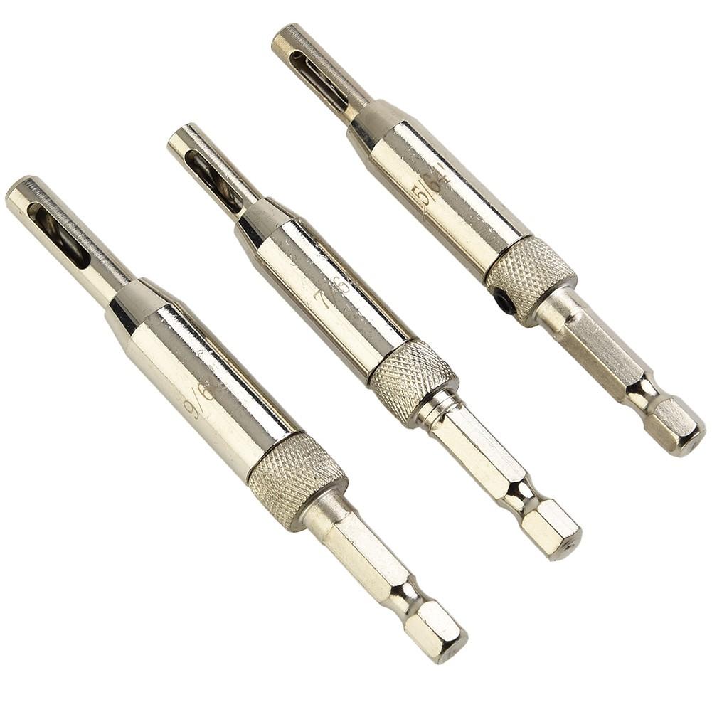 Set 3 burghie pentru balamale, deschizător de găuri pentru balamale de uși pentru prelucrarea lemnului, burghiu cu tijă hexagonală de 1/4