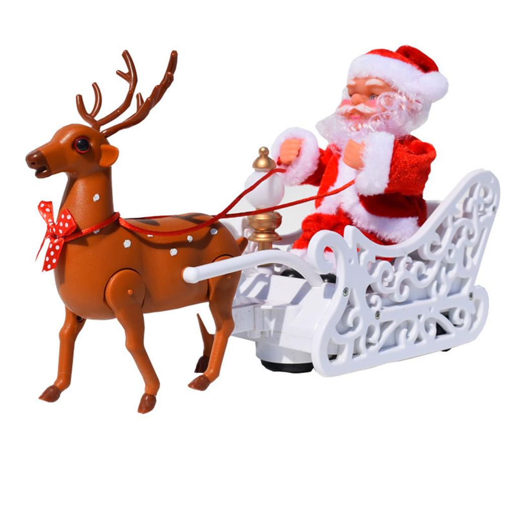 Christmas Santa Elk Sled Toy Electric Santa Reindeer Decorative Ornaments With Music For Xmas Party Home Decor