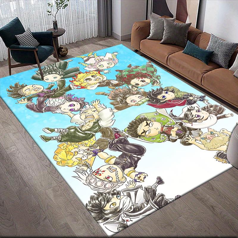 Demon Slayer Character Group Square Area Rug, Non-Slip Floor Mat for Home Office, Perfect Gift for Demon Slayer Fans
