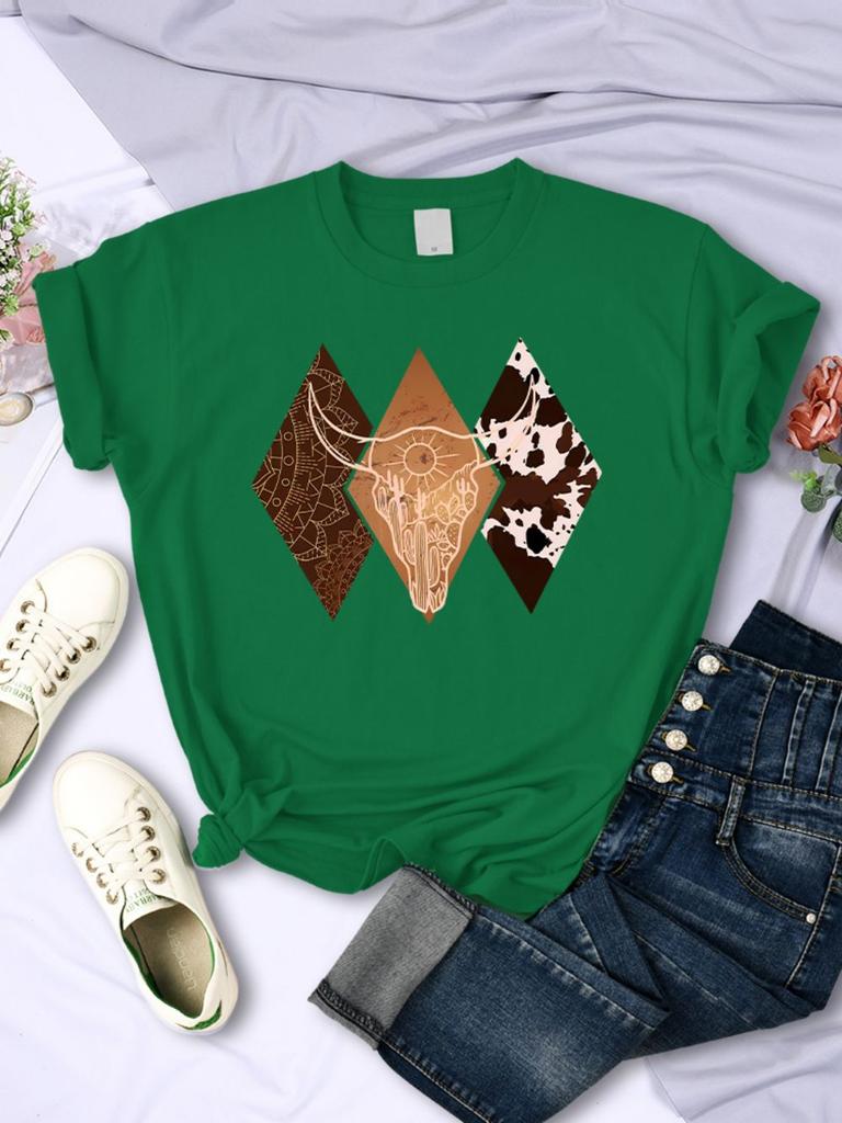 Kawaii Woman TShirts Cowboy Style Pattern Printed Short Sleeve Breathable ONeck Soft Tee Shirts Summer Street Female Clothes