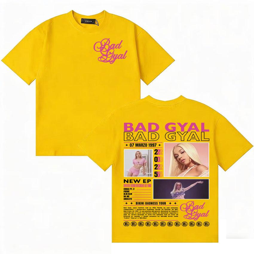 Rapper Bad Gyal Trendy Album 2025 Graphic TShirt Unisex Women Vintage High Quality Short Sleeve Tee Shirt Hip Hop Cotton Tshirts