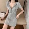 Women's Hooded Short Sleeve Zip-Up Mini Dress Slim Fit Casual Bodycon Dress With Pockets For Summer Daily Wear