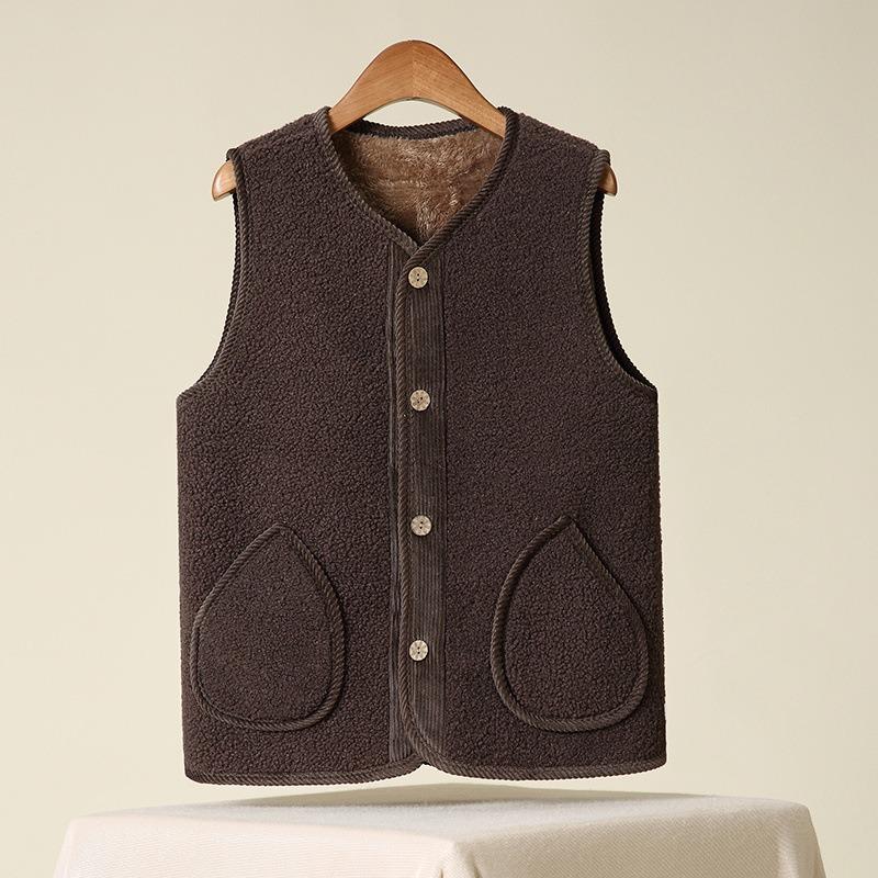 Women Fleece Vest Senior Thick Warm Sleeveless Waistcoat For Autumn Winter