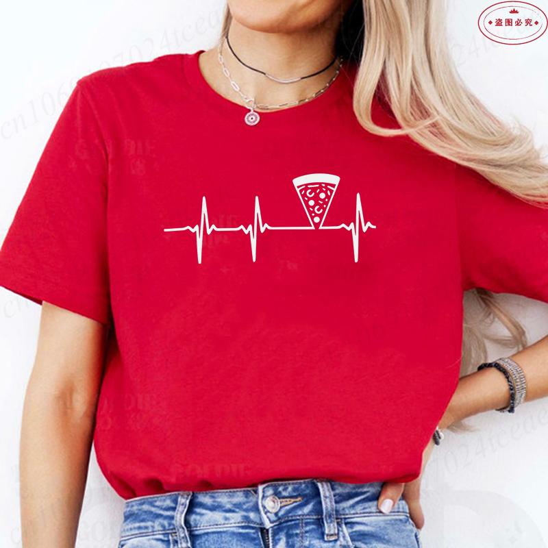 Women's Pizza Lover T-Shirt, 'Pizza Is Life' Retro Block Text Print Tee, Harajuku Short Sleeve O Neck Tops Aesthetic Clothing