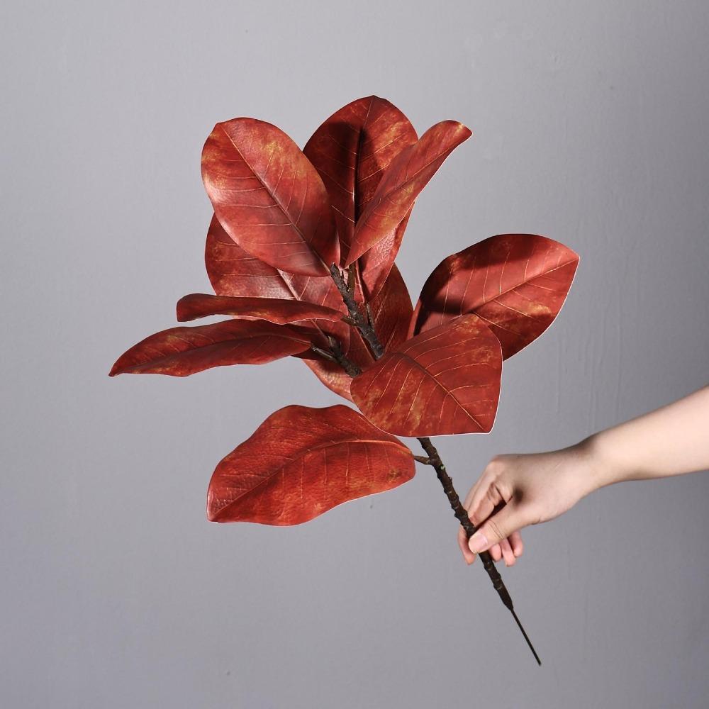 Red Green Artificial Magnolia Leaves Floral Arrangement Plants Leaves Faux Magnolia Branch DIY Simulated Plant Branch