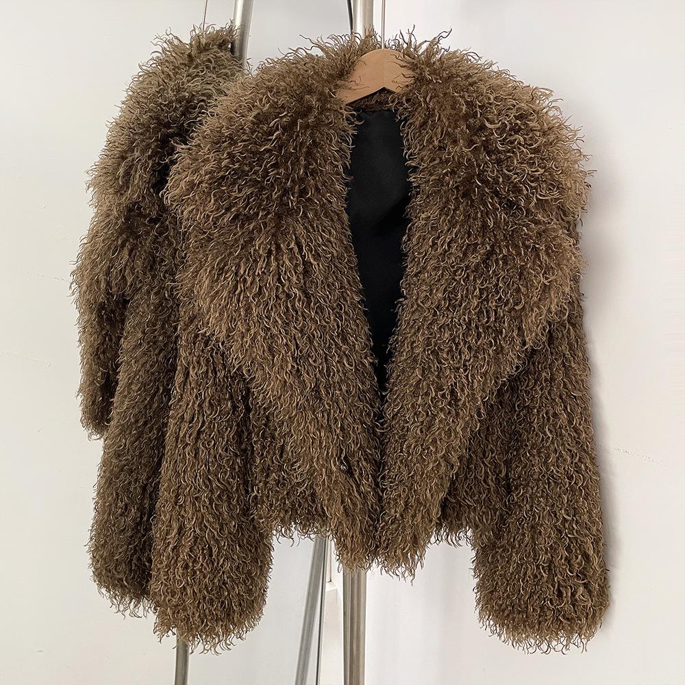 Winter Faux Fur Imitation Tan Lammfell Kurzer Mantel