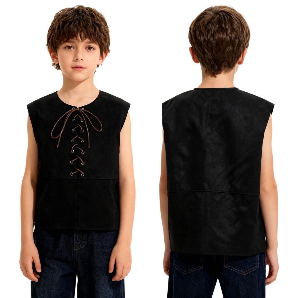 Girls Boys Halloween Vest Renaissance Medieval Gothic Waistcoat Kids Role Play Costume