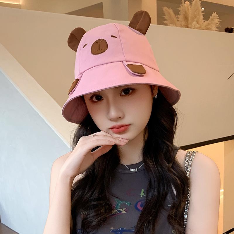 Cute Cartoon Fisherman Hat for Girls Student with Big Head and Face Small Basin Hat Outdoor Face Covering Sun Hat