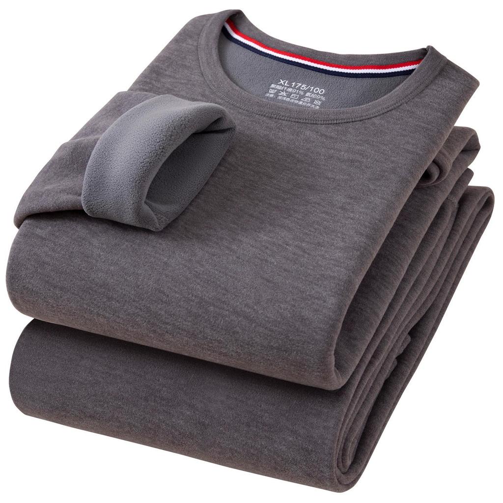 Herren Warmes Unterwäsche-Set mit Fleecefutter - Mittelhoher Rundhalsausschnitt, Übergröße, Kältefest für Mittelalte und Ältere, Herbst/Winter.
