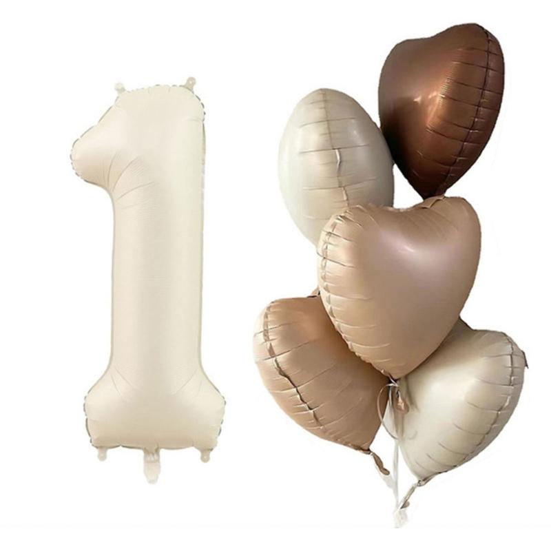 6Pcs Cream Color Number Balloon Set Beige Caramel Number 0-9 Balloon Foil Helium Ball Birthday Wedding Party Decoration