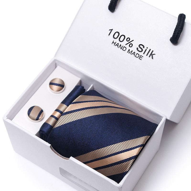 Men's 1200-Needle High-Density Business Stripe & Paisley Tie Set - 6 Piece Groom & Wedding Gift Box